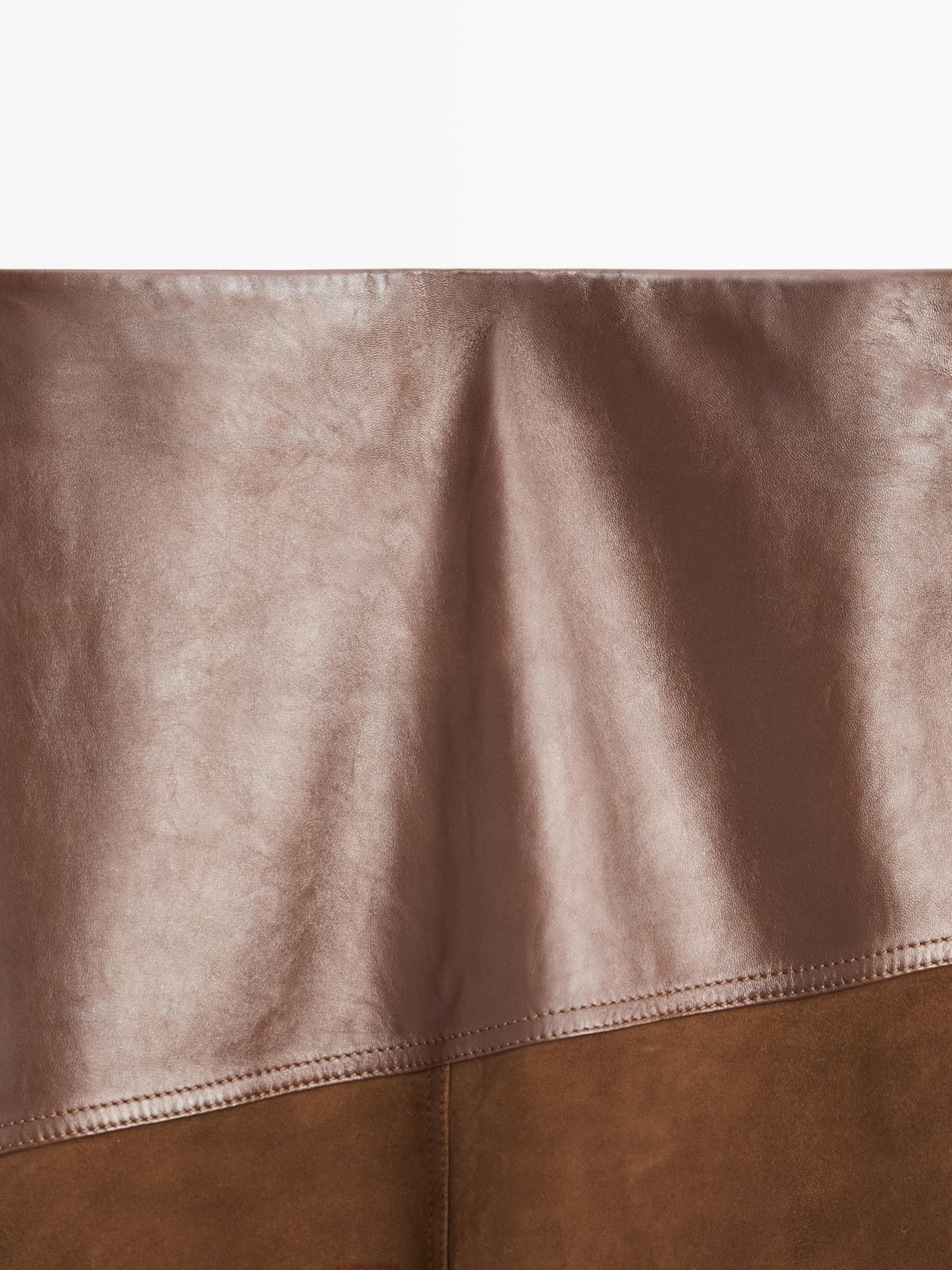 Suede nappa leather skirt with asymmetric yoke